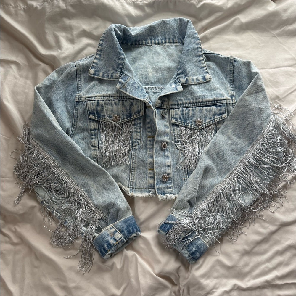 Denim jacket with silver fringe